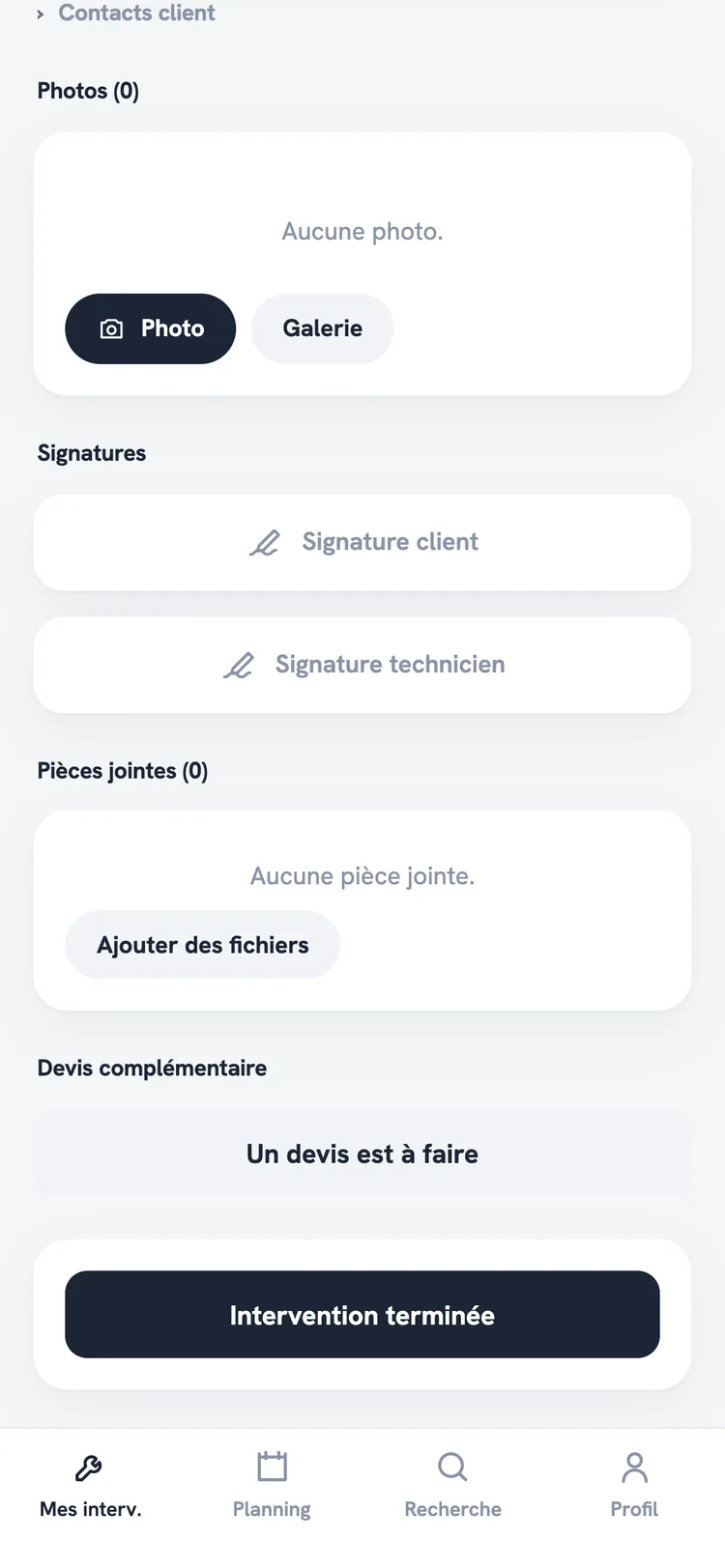 Fiche d’intervention mobile avec saisie et signature