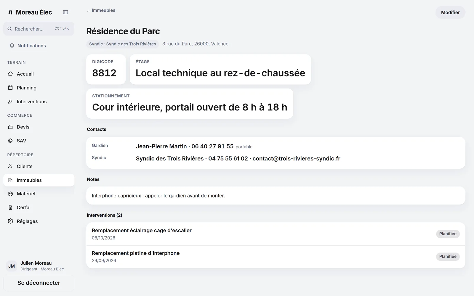 La fiche d’un immeuble