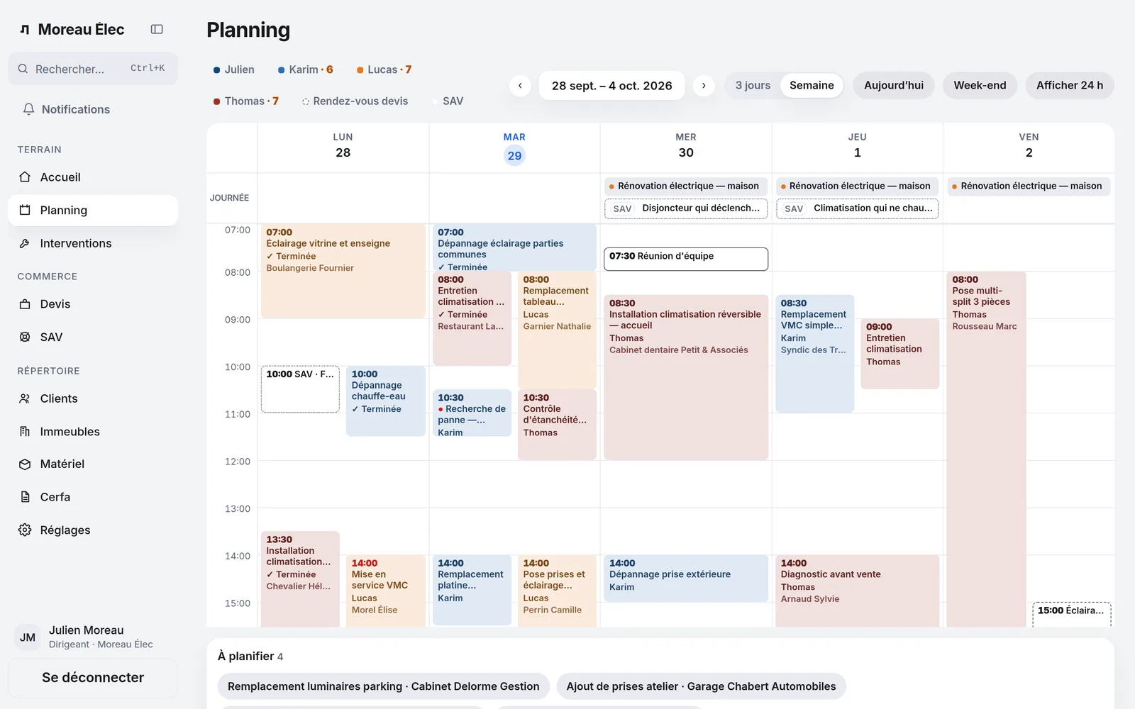 Le planning de la semaine